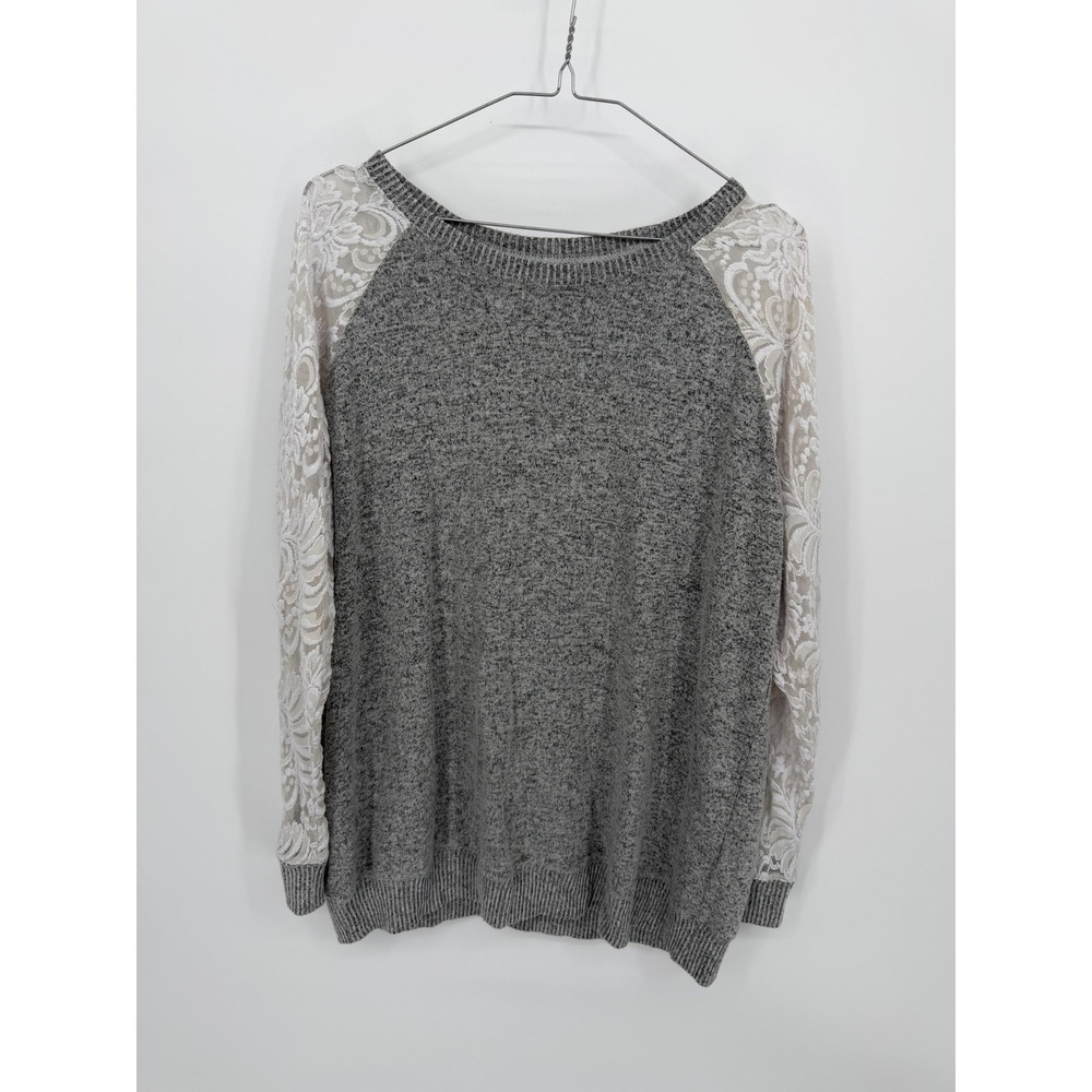 Torrid Womens Pullover Lace Raglan Sleeve Super Soft Plush Grey Size 1
